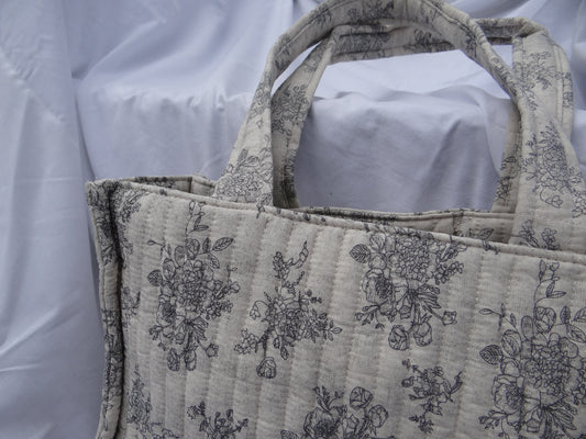 Sac cabas noir et blanc motif à fleurs - Chez Ceane