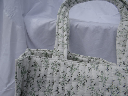 sac cabas vert et blanc à fleurs - Chez Ceane