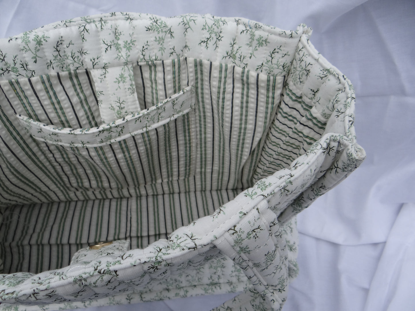 Intérieur sac cabas blanc et vert - Chez Ceane