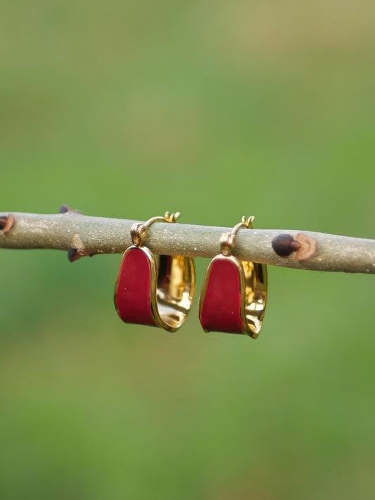 Boucle oreilles bordeaux rouge acier inoxydable chez ceane 