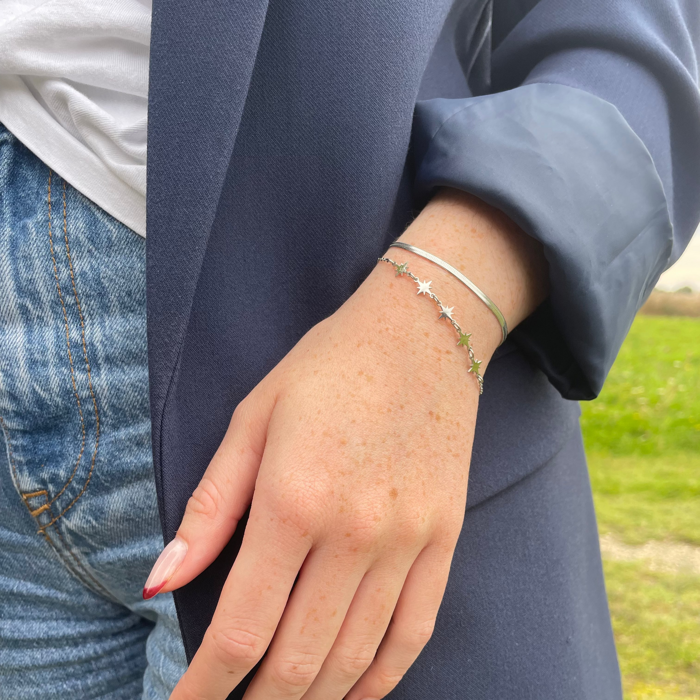 Bracelet etoiles argent acier inoxydable 