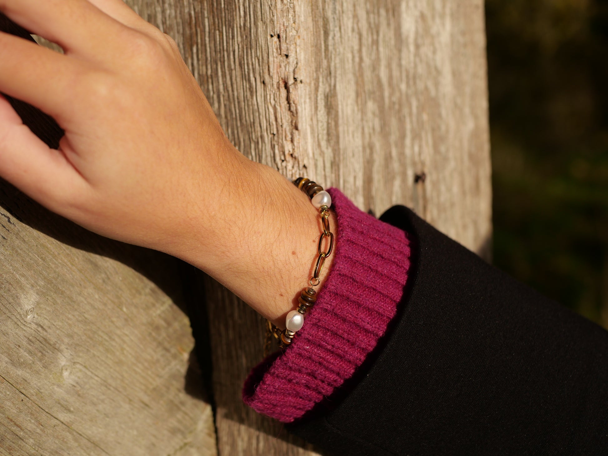 Bracelet perle et Or saison marron chez ceane 