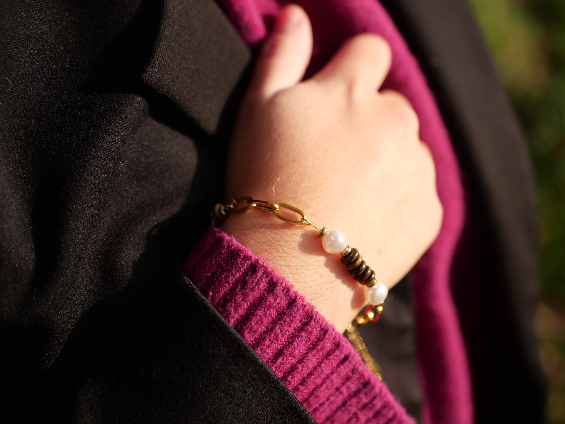 Bracelet perle et Or saison marron chez ceane 