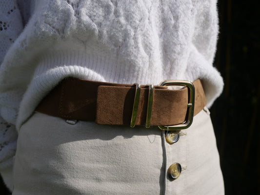 Ceinture marron ajustable elastique boucle or chez ceane 
