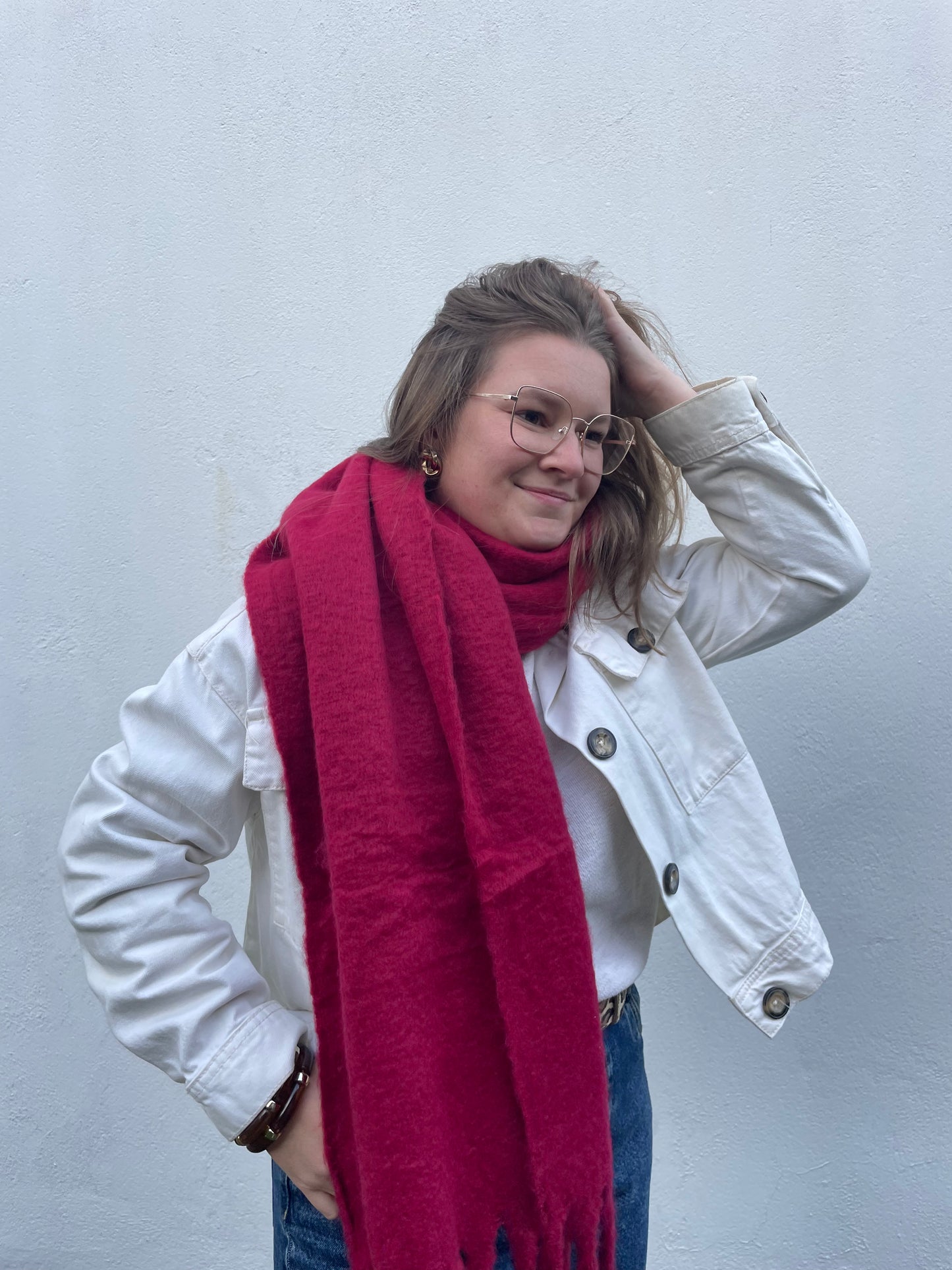 Echarpe fushia framboise laine chez ceane 