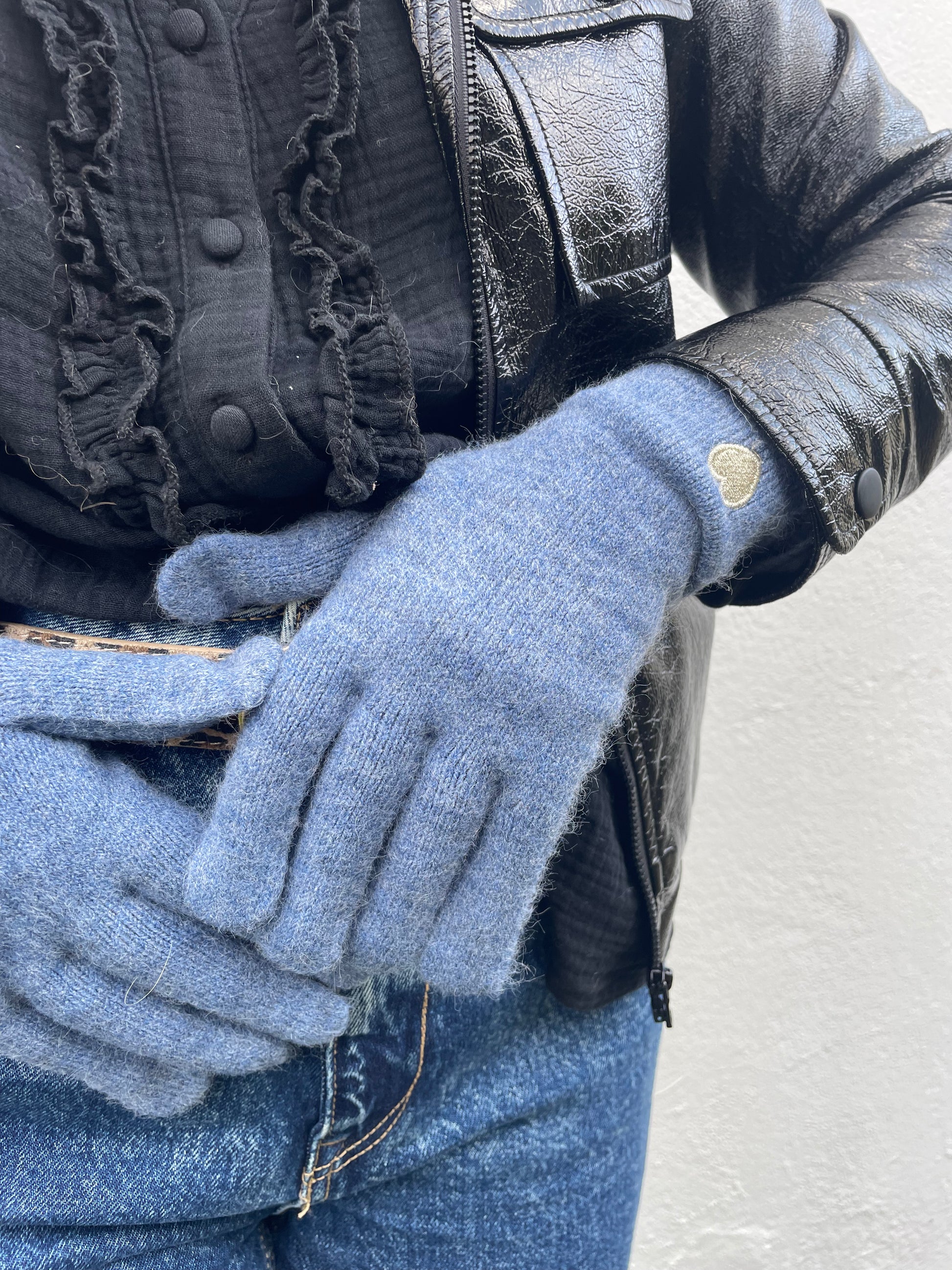 Gants bleu coeur or laine chez ceane 