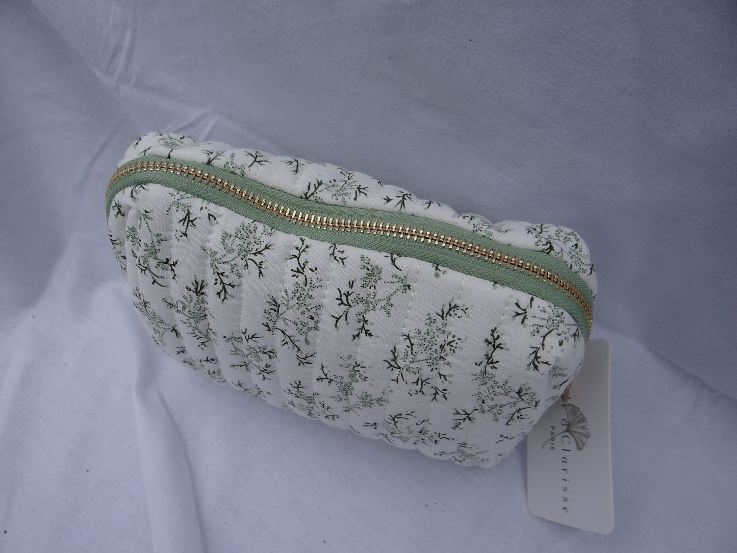 Pochette trousses fleurs vert et blanc tissus Chez Ceane