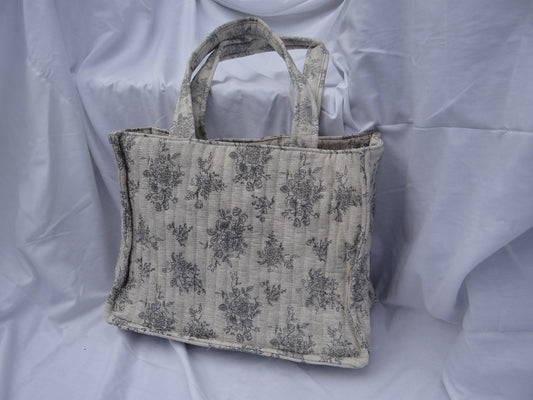 Sac cabas tissus noir et blanc motifs fleurs - Chez Ceane
