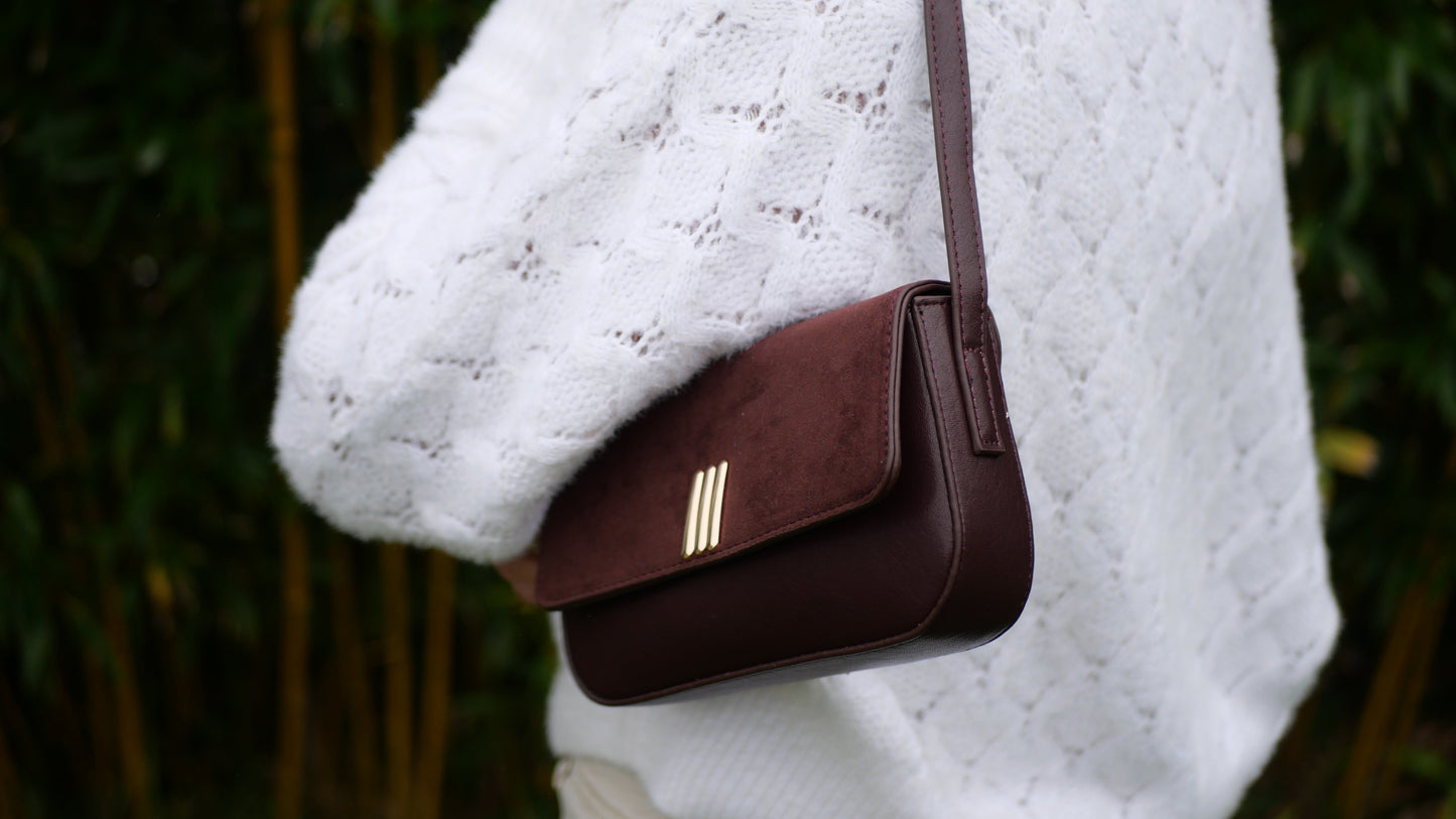 Sac cuir bordeaux mini porté epaule 