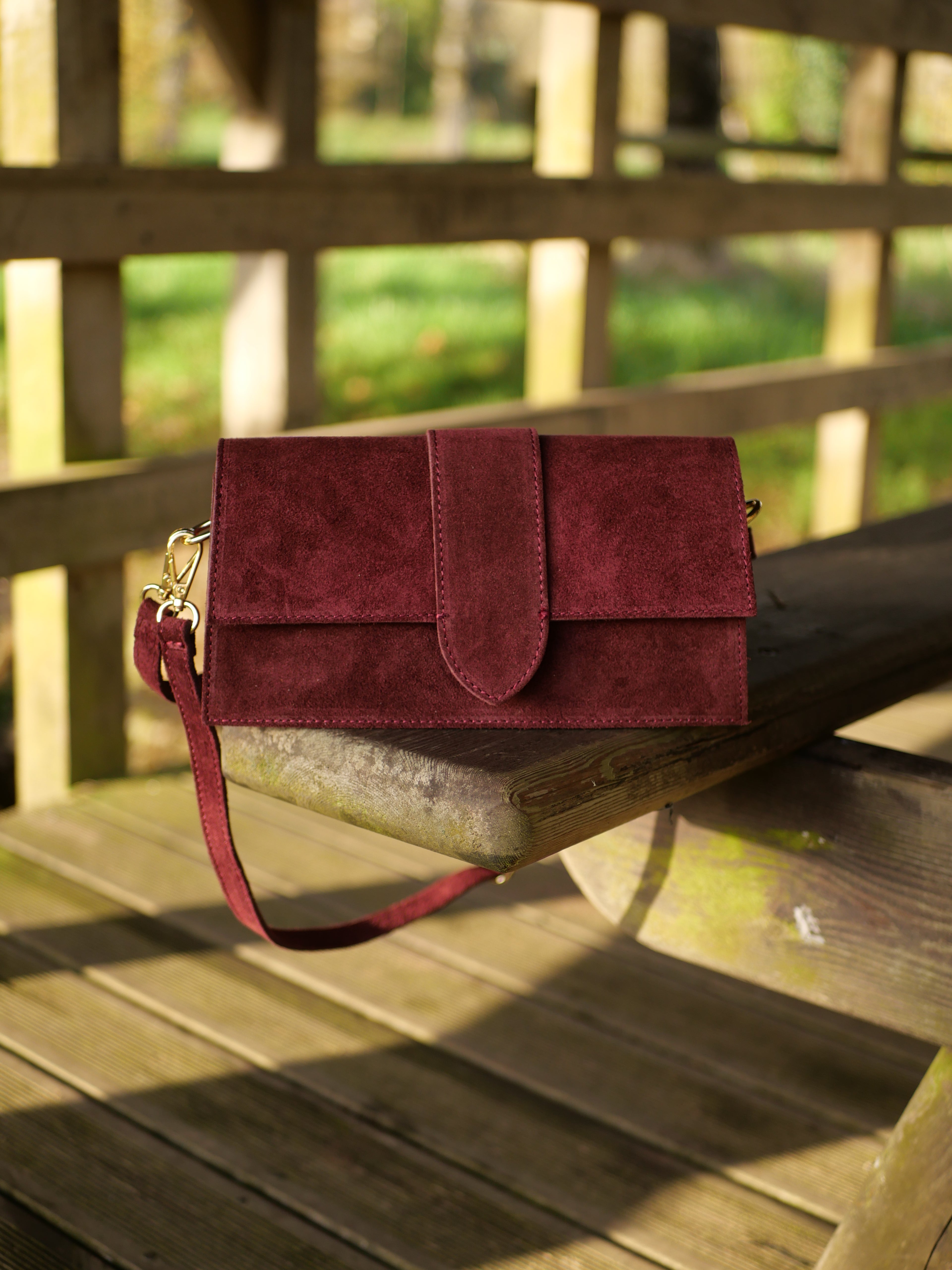 Sac daim bordeaux rouge cuir veritable chez ceane 