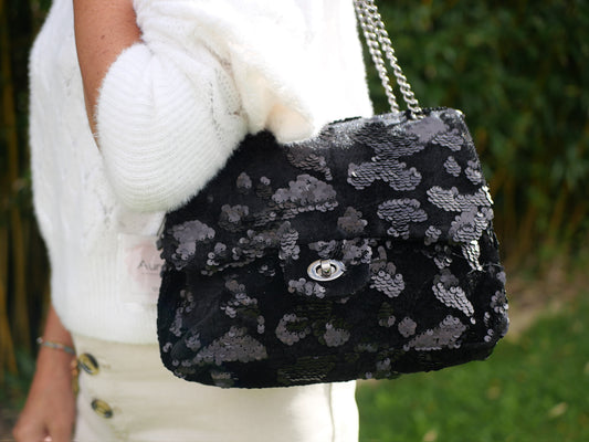Sac shine pailettes srass noir bandouliere chez ceane 